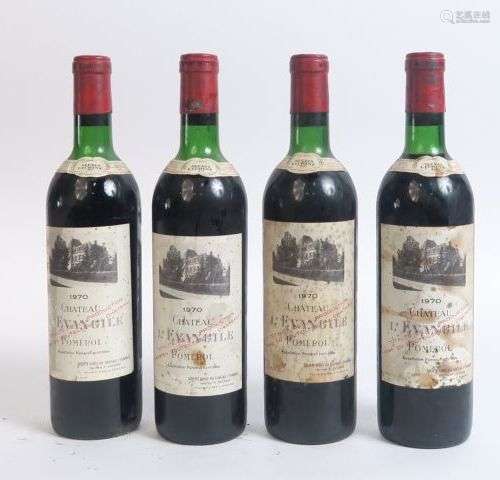 4 BOUTEILLES CHÂTEAU L'EVANGILE POMEROL - 1970 - 2 LB/2 HEP-...