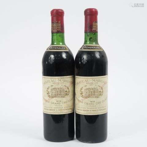 2 BOUTEILLES CHÂTEAU MARGAUX 1er GCC GRAVES - 1970 - MEP/ES