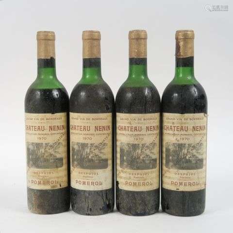 4 BOUTEILLES CHÂTEAU NENIN POMEROL - 1970 - 2 HEP/2 MEP/3 EL...