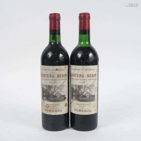 2 BOUTEILLES CHÂTEAU NENIN POMEROL - 1975 - 1 BG+/1 LB-HEP