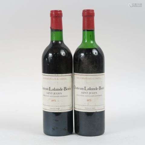 2 BOUTEILLES CHÂTEAU LALANDE BORIE ST JULIEN - 1975 + 1BG/1 ...