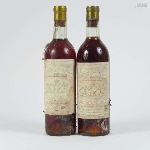 2 BOUTEILLES CRU D'ARCHE PUGNEAU SAUTERNES - 1953 - BG/BLS