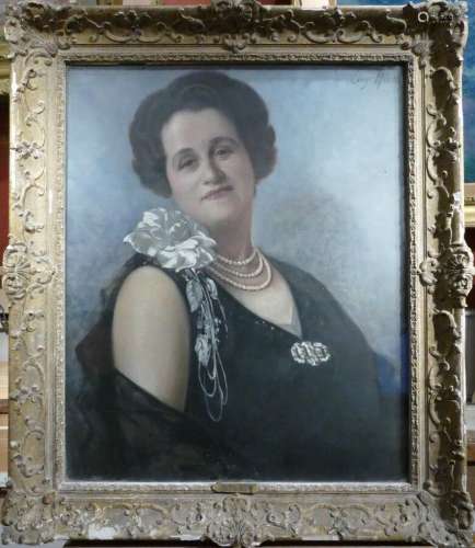 HUC Eugène ( 1891 / ? ) Portrait d'une femme de qualité. Hui...