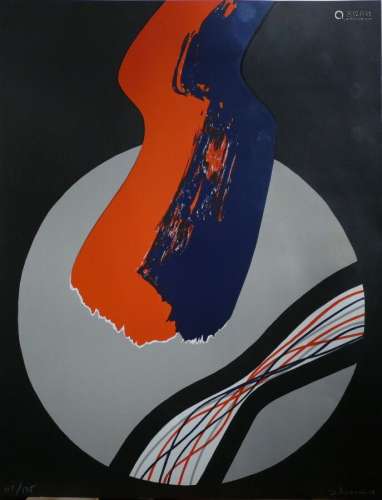 PICHETTE James ( 1920 / 1996 ) Composition bleu rouge. Litho...