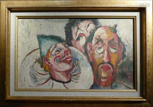 BERTHON Roland ( 1909 / 1990 ) Portraits de clowns. Huile su...