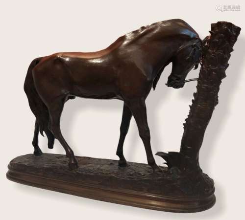 MENE Pierre-Jules ( 1810 / 1879 ) Cheval au palmier. Bronze ...