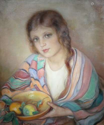LOUTCHINSKY Euphrasie ( 1887 / 1974 ) Jeune fille et sa corb...