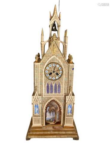 Pendule représentant l'entrée d'une cathédrale en porcelaine...