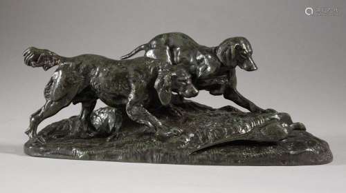 BARYE Antoine-Louis ( 1795 / 1875 ) Deux chiens en arrêt sur...