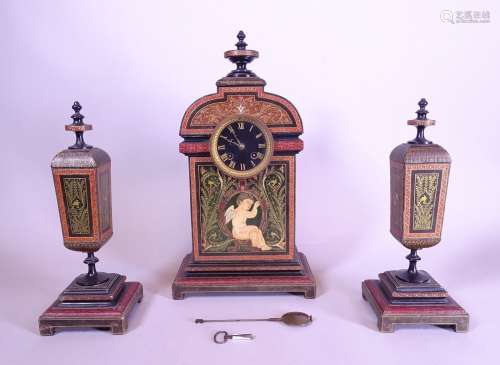 Horlogerie Garniture de cheminée NAPIII en bois laqué gravé ...