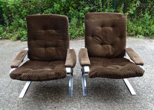 Meuble vintage: Paire de fauteuils relax basculant chromé ti...