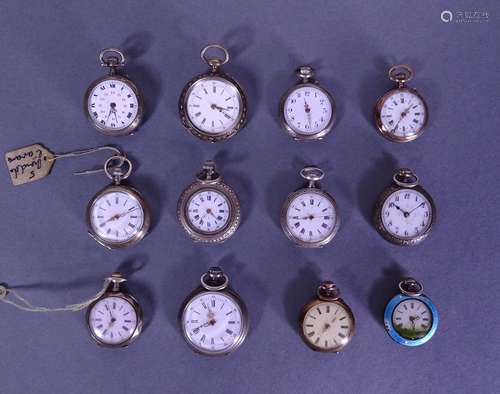 Bijou: lot de montres de gousset de col la plupart en argent...