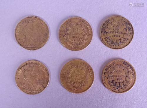 Collection: 6 pièces en or 10 FF 4 Napoléon III et 2 Mariann...