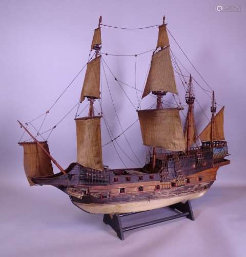 Collection: Maquette de bateau en bois 4 mats ancienne H:79c...