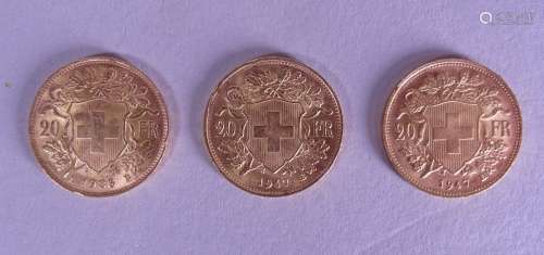 Collection: 3 pièces d'or 20 FS Vreneli pour un poids total ...