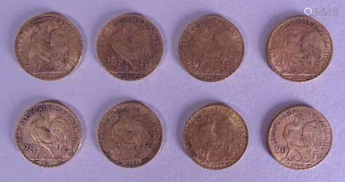 Collection: 8 pièces en or 20 FF Marianne pour un poids de 5...
