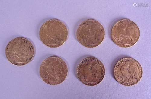 Collection: 7 pièces en or 20 FF Marianne pour un poids de 4...