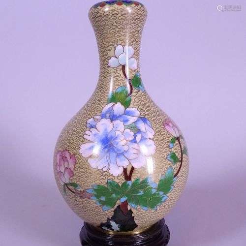 Asiatique Vase en émail cloisonné Chinois décor de fleurs H:...