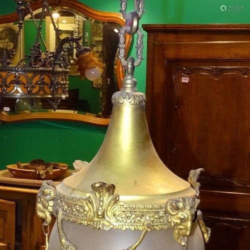 Luminaire: Lanterne goutte d'eau fin 19e-début 20eS en bronz...