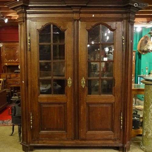 Meuble: Armoire bibliothèque Louis XIV chêne a/ portes vitré...