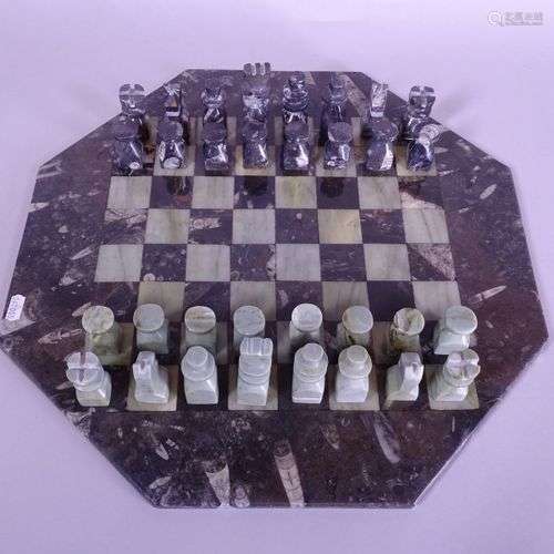 Objet Jeu d'échecs en marbre a/ pions 20èS (écl) 47x47cm
