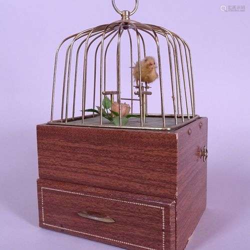 Objet Cage à oiseau sur socle en bois (oiseau mécanique chan...