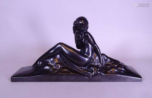 Céramique Saint Clément noir -Nu assis- signé FONTANA A. 1er...