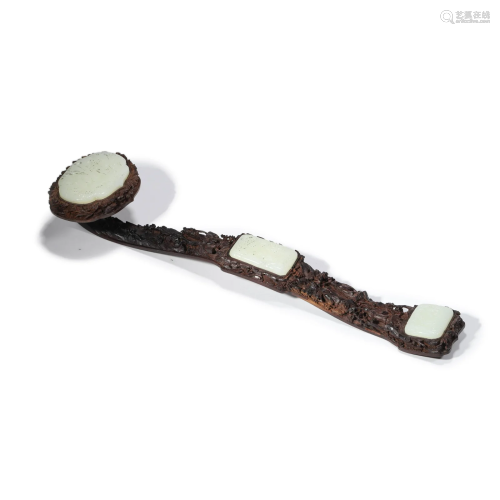 A Jade Inlaid Wood Ruyi Sceptre