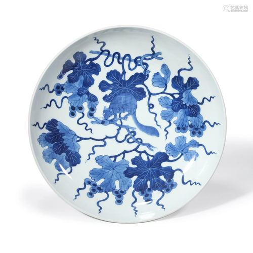 A Blue and White Squirrel and Grapes Plate