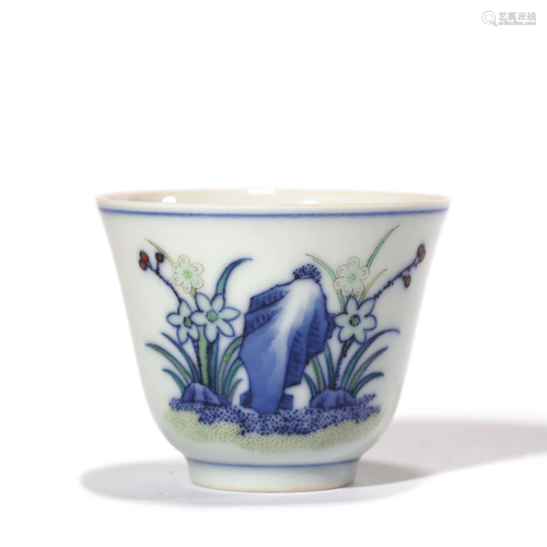 A Underglaze Blue and Polychromed Orchid Tea Cup,