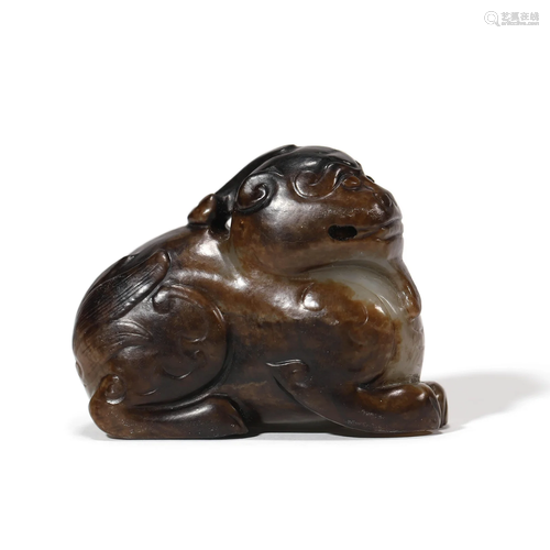 A Brownish Jade Carving of Mythical Beast