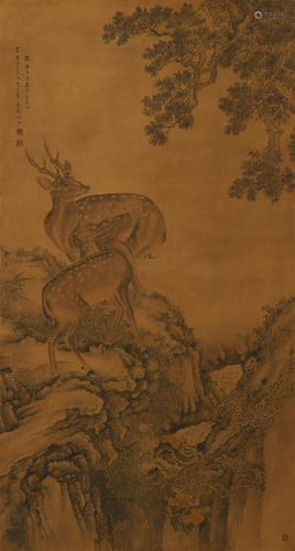 A Chinese Deer and Double Deer and Landscape Painting,