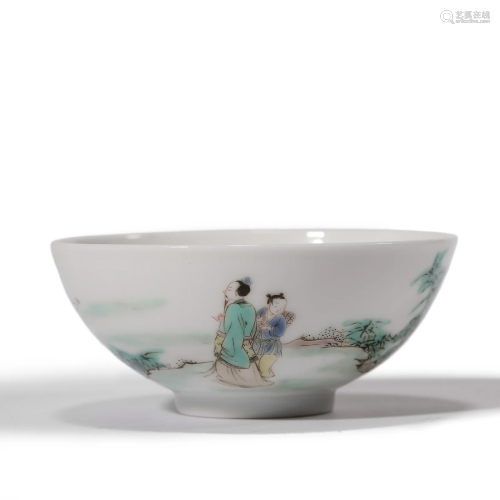 A Wucai Glaze Figure Bowl, Yongzheng Mark