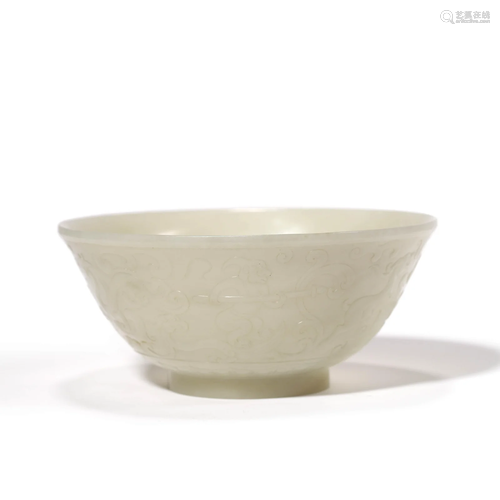 A Carved White Jade Bowl