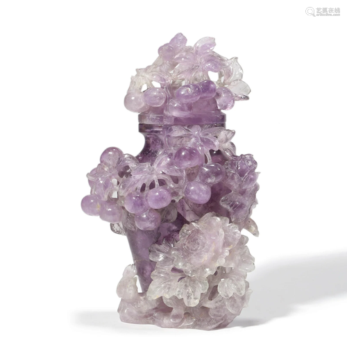 A Purple Crystal Quartz Grape Vase and Cover