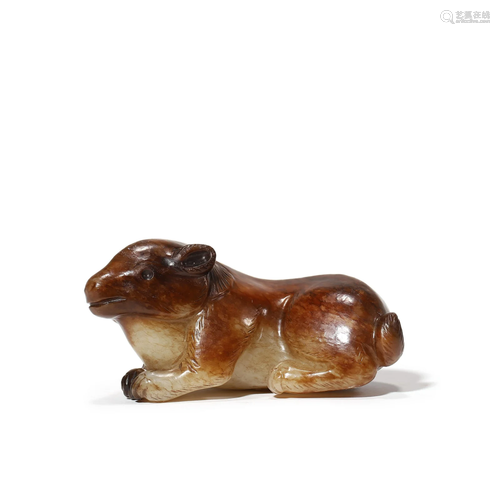 A Carved Russet and Brownish Jade Bull