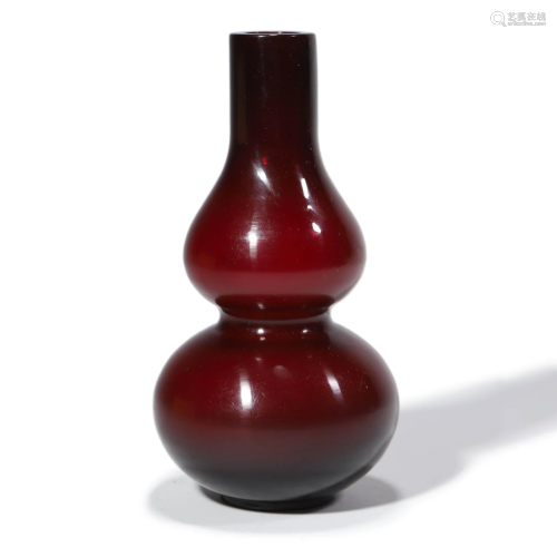A Ruby-Red Glass Double-Gourd Vase, Qianlong Mark