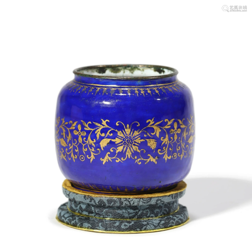 A Gilt Decorated and Blue Enamel Bronze Jar, Qianlong