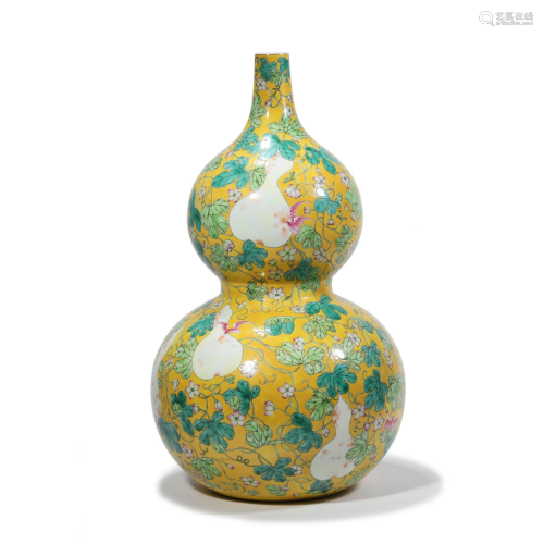 A Yellow Ground Double-Gourd Shaped Vase, Yongzheng