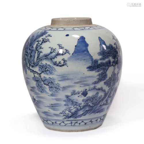 A Blue and White Landscape Jar