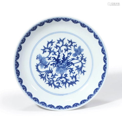 A Blue and White Flower Plate, Jiaqing Mark