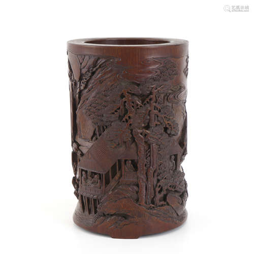 Bamboo Relief Figure Brushpot