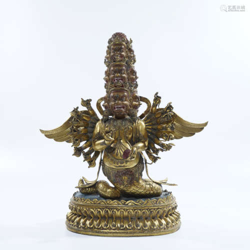 Gilt Bronze Tibetan Buddhist Figure of Rahula