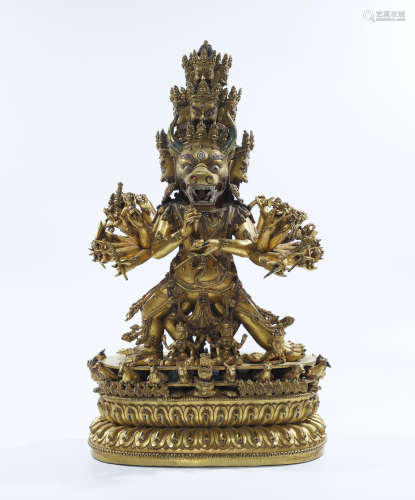 Gilt Bronze Tibetan Buddhist Figure of Yamantaka