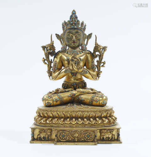 Gilt Bronze Tibetan Buddhist Figure of Maitreya
