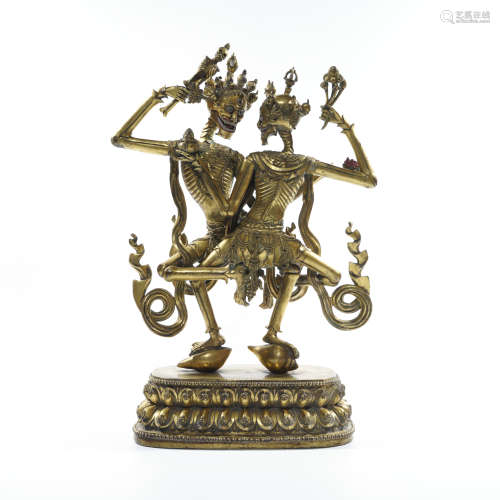 Gilt Bronze Tibetan Buddhist Figure of Shmashana Adhipati
