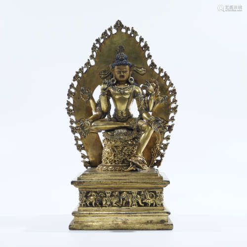 Gilt Bronze Tibetan Buddhist Figure of Six-Armed Bodhisattva
