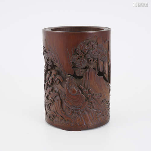 Bamboo Relief Figure Brushpot