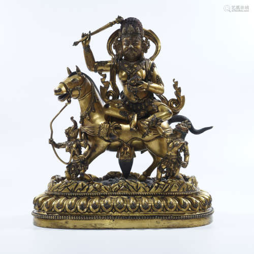 Gilt Bronze Tibetan Buddhist Figure of Palden Lhamo