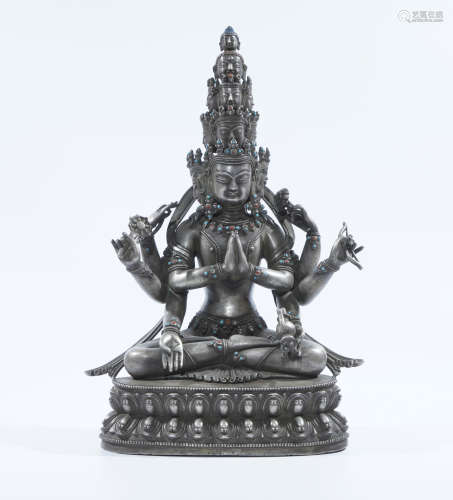 Silver Tibetan Buddhist Figure of Avalokiteshvara